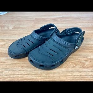 Crocs Bogota Men's Size 10 Black Leather Clogs Sandals Adjustable Strap Shoes